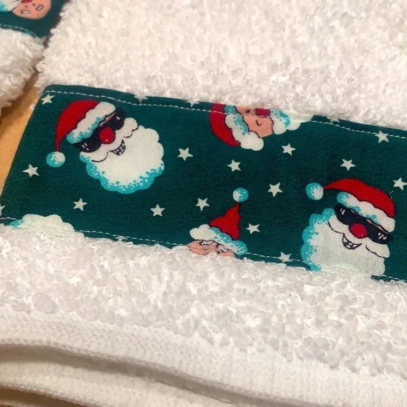 White Christmas Snowman Santa Clause Holiday Decorative Hand Towel Set - Picture 3 of 3